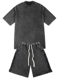 Verano nueva moda 100% algodón Casual Fitness Wear Athletic Shorts Set mens streetwear shorts conjunto desgastado lavado ácido - Product Image 2
