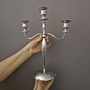 New Arrival Antique Elegant Vintage 3 Arm <b>Silver</b> Plated Candelabra Classic Decorative <b>Candle</b> <b>Holder</b> for Home and Event Decor - Product Image 1