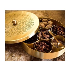 Caja Masala de latón de buena calidad, contenedor de especias con siete compartimentos, caja Utlility de especias de latón para mayorista de cocina de India - Product Image 2