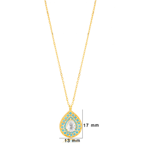 Pierre de Zircon coupe poire avec pierre Turquoise collier à breloques en forme de poire turc en gros 925 bijoux en argent Sterling - Product Image 2