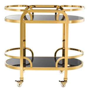 Antique Golden Finished 2 Tier Black Glass Salves Hot Selling Hotel Accessories Food <b>Serving</b> <b>Trolley</b> at Wholesale Price - Product Image 1