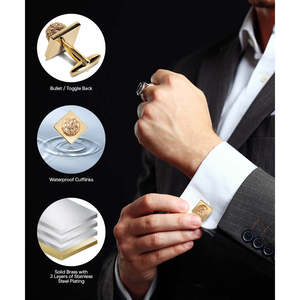 Vittorio Vico (CL12XX) Elegant Bling Colorstone Cufflinks High Quality Studded Flower Design Black Gold Engagement Wedding - Product Image 6