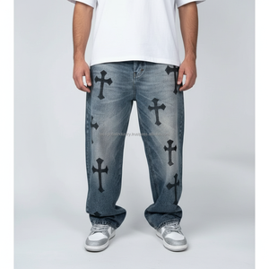 กางเกงยีนส์เดนิมสีดำสไตล์พังก์แบบใหม่สำหรับผู้ชายทรงฮาราจูกุโอเวอร์ไซส์ทรงหลวมสไตล์ดาร์กสตรีทแวร์ - Product Image 3