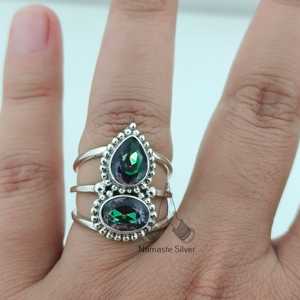 Mystic Topaz & Dual Gemstone Sterling Silver Handmade <b>Statement</b> <b>Ring</b> 18K Plating Anniversary Birthday Christmas Gift for Women - Product Image 4