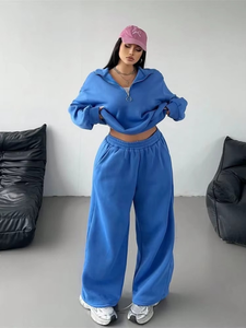 Conjunto Casual de Dos Piezas para Mujer, Sudadera y Pantalones de Corte Regular, Atuendo de Otoño Invierno, Sudadera con Capucha de Media Abertura, Ropa Urbana Lisa - Product Image 4