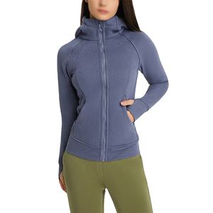 <b>Women's</b> Winter/Autumn Workout Gym Hooded Jacket Custom Front Solid Color Full <b>Zip</b> Loose Outdoor Running Anti-Shrink Printed - Product Image 4