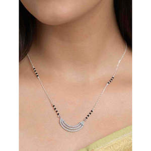 NOVAMART Fine Pure Silver Mangalsutra Necklace Geometric Pattern Gold Beads Strands Religious Wedding Gift for <b>Wife</b> Featuring Di - Product Image 5