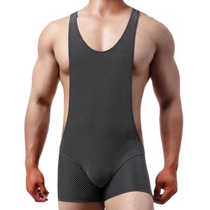 Body à manches longues sexy pour hommes, combinaison une pièce, combinaison de lutte, barboteuses extensibles, justaucorps complet transparent et brillant à l'huile - Product Image 3