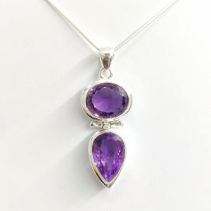Pendentif en argent sterling 925 avec améthyste violette, deux pierres ovales en forme de poire, bijoux fins pour femmes, vente en gros - Product Image 1