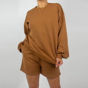 Chándales de manga larga con cuello redondo de algodón 100% para mujer, logotipo personalizado, nuevo diseño, pantalón corto transpirable de dos piezas, Sudadera con capucha XS - Product Image 2