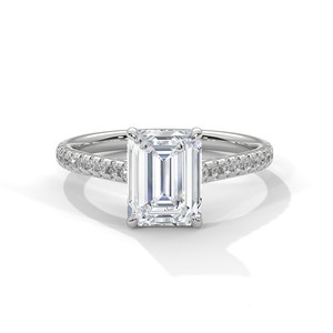 2.0ct Emerald Cut Moissanite Solitaire <b>Ring</b> with Pave Set Band <b>925</b> Sterling <b>Silver</b> - Product Image 2