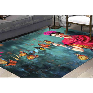 Frida With Butterflies Printed <b>Rug</b> - Thick <b>Chenille</b> Design for Entryway & Bathroom,Nonwoven Thin <b>Rug</b> - Product Image 4