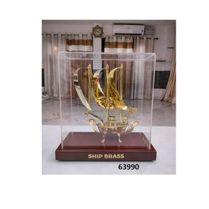 Pièce maîtresse de bateau en laiton massif doré de haute qualité avec Base en bois Navire en laiton décoratif pour la maison Salon et décor de bureau - Product Image 2