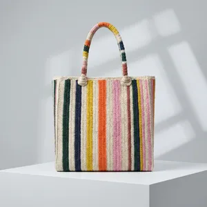 Bolso Tote de Rafia a Rayas para Mujer - 30x30x15cm, Abierto por Arriba, Gran Capacidad para Playa, Viajes y Compras - ANA Madagascar - Product Image 1