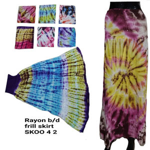 Venta al por mayor indio bohemio elegante cintura natural señoras teñido rayón falda B/D impreso Casual elegante desgaste hasta el suelo volante colorido - Product Image 1