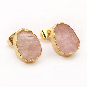 October Birthstone Rose Quartz Gemstone Earring <b>Jewelry</b> Gold Texture <b>Butterfly</b> Style Flower Set Natural Raw Earrings <b>Jewelry</b> - Product Image 1