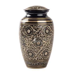 Urne funéraire moderne de luxe en laiton pour cendres humaines |   Conception florale commémorative gravée à la main |   Souvenir funéraire pour adulte IO - Product Image 3