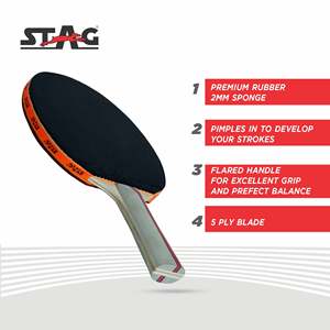 Raquette de tennis de table professionnelle Stag Iconic Ninja Power, 5 plis de bois, caoutchouc à picots longs, fibre de carbone, 158x152mm, rapide - Product Image 3