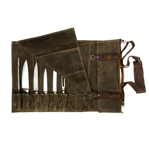 Kaki Vert 12 Paresseux Super Taille Toile & Cuir Chef Couteau Rouleau Sac Premium Qualité Chefs Sac Idée Cadeau LCKR-0007B - Product Image 2