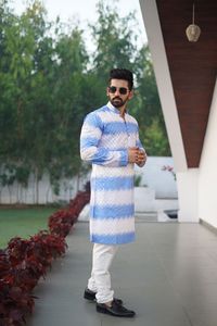 Meilleure qualité hommes traditionnel lourd Kurta pyjama fête de mariage tenue décontracté coton Lucknowi travail Design EID Collection bas prix - Product Image 5