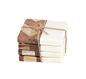 Posavasos de Madera y Mármol Hechos a Mano de Excelente Calidad y Ecológicos, Artículo Decorativo de Mesa, Posavasos de Madera de Acacia de Tamaño Personalizado, Estilo Rústico - Product Image 6