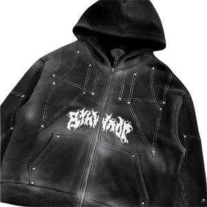 Vente en gros de survêtements délavés à l'acide noir avec logo imprimé personnalisé pour hommes Streetwear survêtements très exigeants pour l'hiver respirant - Product Image 2