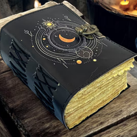Carnet de Prières en Cuir Véritable Fait Main avec Impression Phases Lunaires Célestes, 400 Pages, Cadeau Fête des Mères