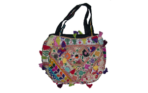 Bolso de mano Banjara de estilo bohemio hecho a mano, gran capacidad, algodón, ocasiones étnicas, adornos de espejo, cremallera portátil - Product Image 5