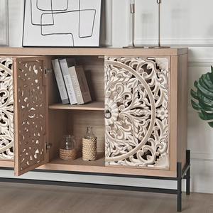 Latest Design Solid Mango Wood Handcrafted Modern <b>Sideboard</b> with Storage White Wash Finish for Bedroom and School Use - Product Image 2