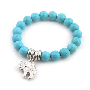Bracciale con Ciondolo Elefante in Turchese Autentico, Accessorio di Gioielleria alla Moda - Product Image 1