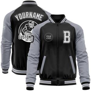Custom negro gris-blanco bombardero Varsity Letterman dos tonos cremallera chaqueta cortavientos Streetwear vintage hombres Varsity chaqueta - Product Image 1