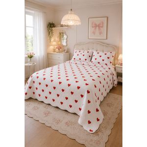 White Quilted Bedding Set for <b>Double</b> Bed 100% Cotton Woven Technique Breathable Love Feature - Product Image 1