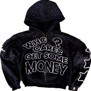 เสื้อฮู้ดผ้าฟรองซ์เทอร์รี่วินเทจพิมพ์ลายพัฟมีซิปซักด้วยกรดซีดจาง - Product Image 1