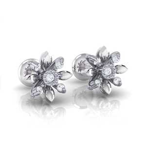 Pendientes de Oro de 14K con Certificado GIA, Diseño Floral, 10 Diamantes Reales con Calidad IJ-SI GH-SI EF-SI, 0.07ct de Cuarataje Total, Oro Blanco, Rosa y Amarillo - Product Image 4