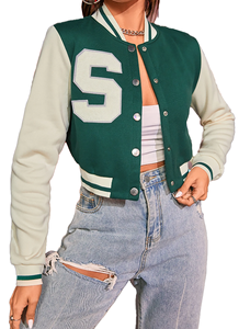 Colorblock rétro de Chicago pour hommes, blouson d'aviateur emblématique, col montant en toile, logo à l'avant, mode vintage - Product Image 5