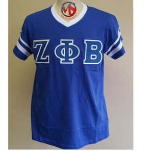 Zeta Phi Beta Sorority bleu 100% coton Jersey col en v manches courtes respirant Zeta Phi Beta brodé Divine Nine t-shirts - Product Image 4
