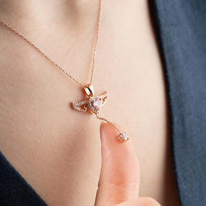 NOVAMART Fine Hallmark Romantic Winged Heart Necklace <b>Silver</b> Rose Gold Plated in Zinc Alloy Featuring Pink Pearl <b>Box</b> <b>Chain</b> Trend - Product Image 2