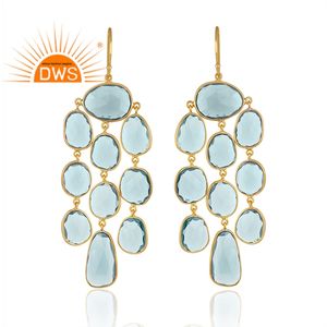 Nouveau Design élégant en argent Sterling verre naturel bleu topaze pierres précieuses balancent boucle d'oreille bijoux personnalisés pour les femmes cadeau pour elle - Product Image 1