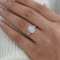JEWELLERY PLANET Bague de fiançailles à cinq pierres en diamant trapèze radiant de conception brillante, diamant de laboratoire, or massif 14 carats, troisième qualité
