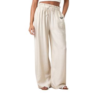 Pantalon large décontracté en tissu ivoire tissé avec cordon de serrage pour femme – Léger et moderne pour un style de vie actif - Product Image 3