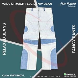 Jean de mezclilla de pierna recta relajada y ancha personalizada con patchwork 100% algodón en pantalón de mezclilla de moda elegante de gran tamaño - Product Image 4