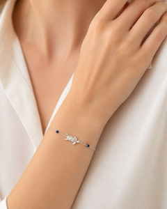 Bracelet délicat tortue de mer en argent sterling 925 avec perle bleue, bijoux côtiers - Product Image 5