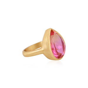 แหวนควอทซ์สีชมพู Bio คู่ผลิตแหวนทองเหลืองชุบทอง22K สำหรับผู้หญิงซัพพลายเออร์เครื่องประดับ - Product Image 3