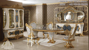 Grand Villa Juego de muebles de comedor pulidos en oro Juego de comedor de lujo tallado a mano Muebles de comedor de calidad superior - Product Image 6