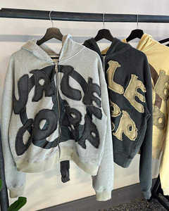 Personnalisé en gros Vintage surdimensionné poids lourd éponge français hommes lavage à l'acide en détresse OEM Patch Up pour couper et coudre capuche zippée - Product Image 6