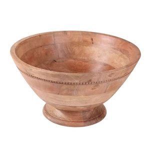 Bol de service à salade en bois de forme ronde de qualité supérieure avec couvercle imprimé en émail floral vente directe d'usine bol à salade de service en bois - Product Image 3