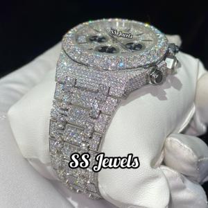 Reloj cronógrafo de lujo de 41mm, alta calidad, personalizado, cultivado en laboratorio, VVS, moissanita, acero inoxidable, mecánico, 20mm, cristal analógico - Product Image 3