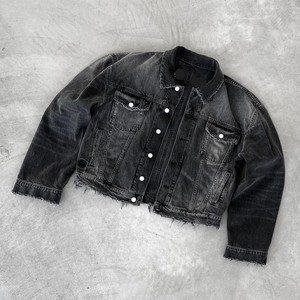 Chaqueta vaquera holgada de gran tamaño lisa con dobladillo deshilachado lavado vintage unisex personalizada OEM chaqueta vaquera recortada personalizada unisex - Product Image 2