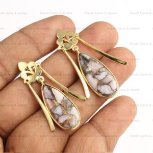 Superventas 10x28mm Natural Pink Opal Cobre Fino Diseño de moda Pendientes 18K 14K Chapado en oro Joyería de plata esterlina para mujeres - Product Image 4