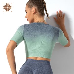 Séchage rapide durable à manches courtes contrôle du ventre hauts de yoga en gros - Product Image 2